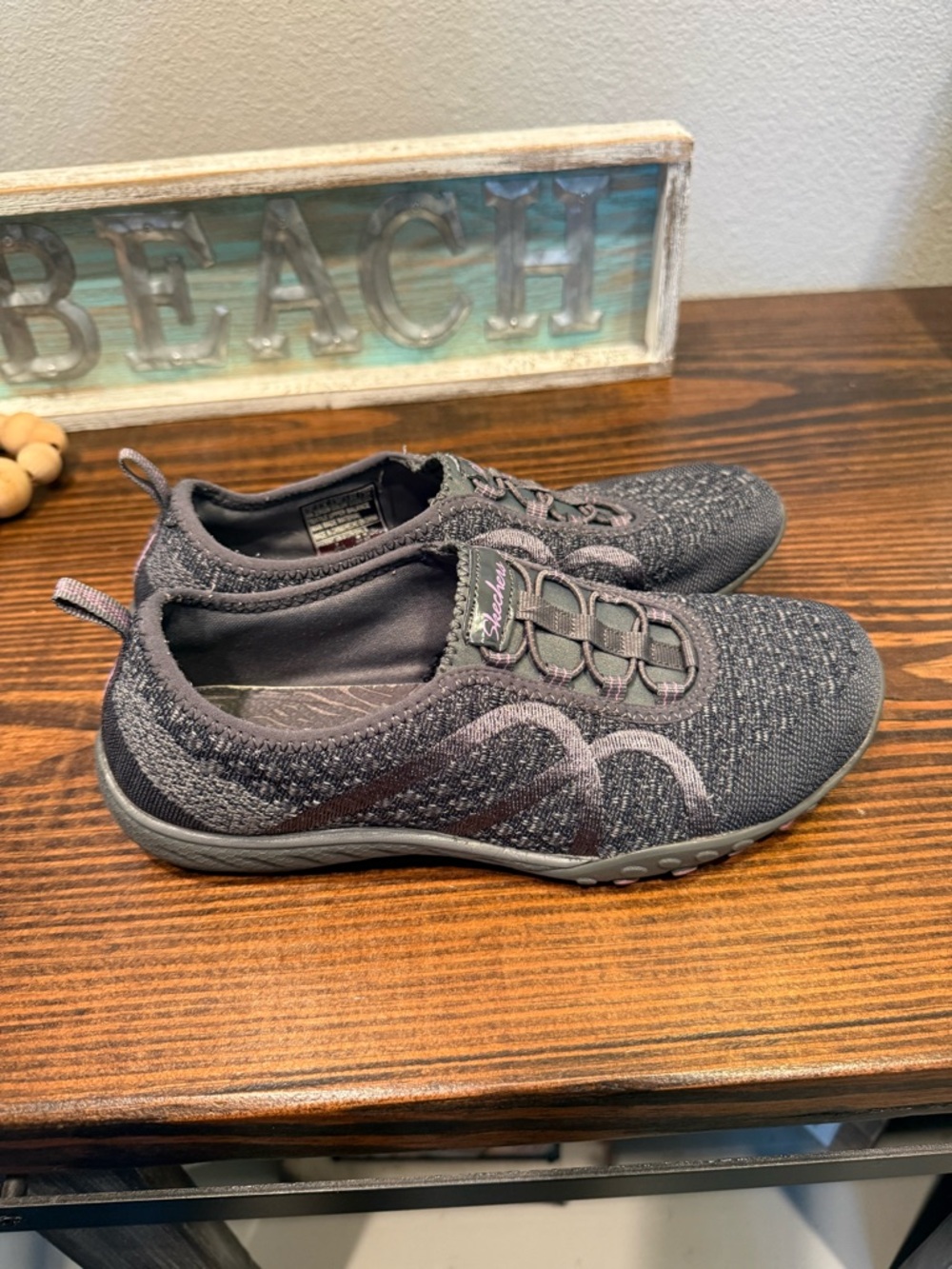 Skechers Womens Active Breathe Easy Fortune knit Slip On Sneaker Gray Sz 7